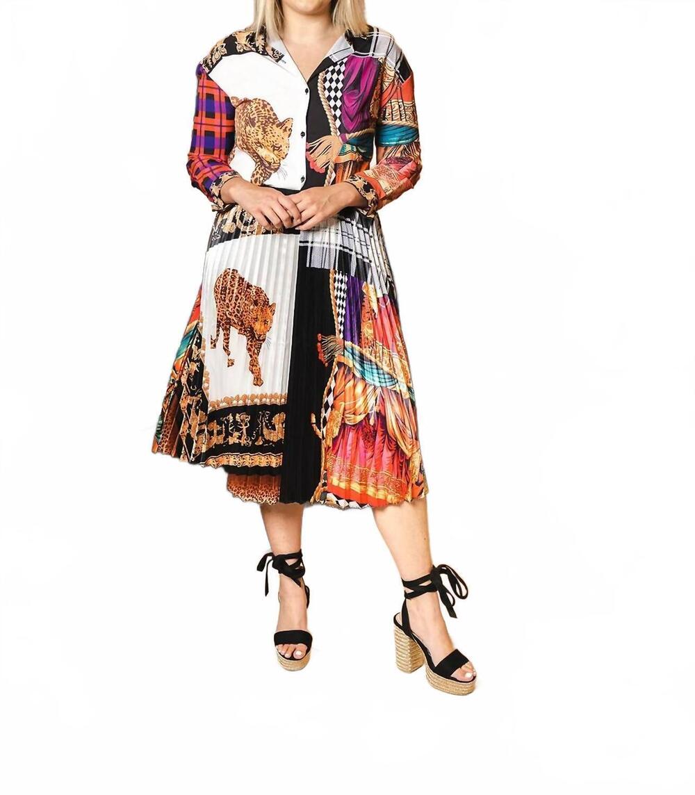 NEW SJ STYLE jungle pleated skirt in multicolor